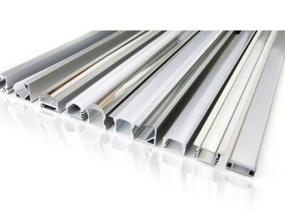 Tab light aluminium profiles isolated on white background
